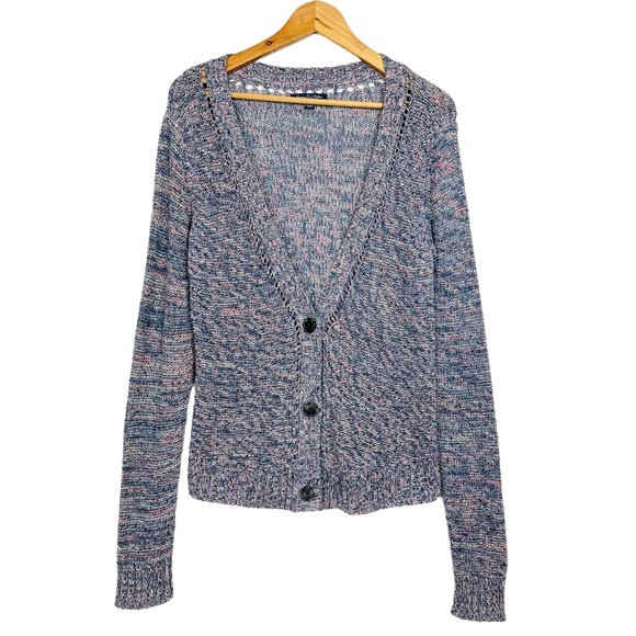 American Eagle Slouchy Marled Knit V Neck Button Up Grandpa Cardigan Sweater M - Picture 9 of 9